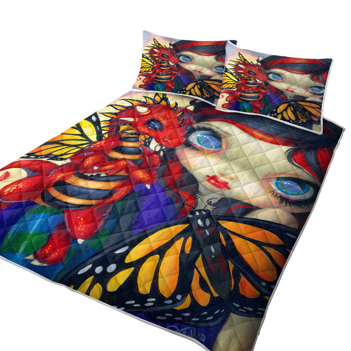 Cute Art Darling Dragonling and Butterfly Fairy King Quilt