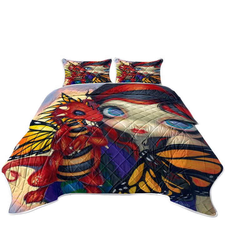Cute Art Darling Dragonling and Butterfly Fairy Quilts for sale