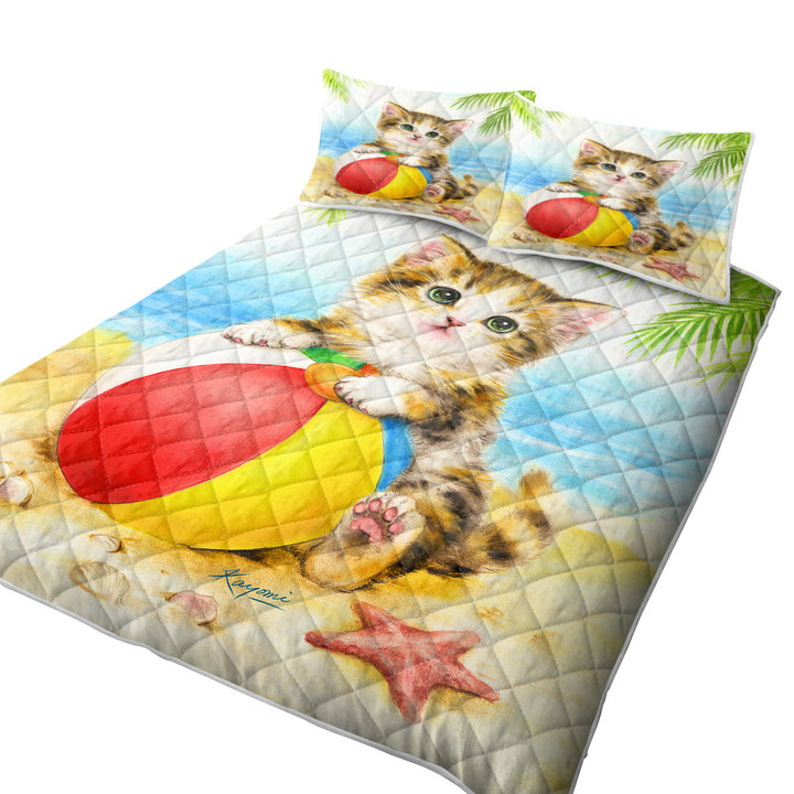 Cute Art Designs for Children Kitten Beach Time Coverlets