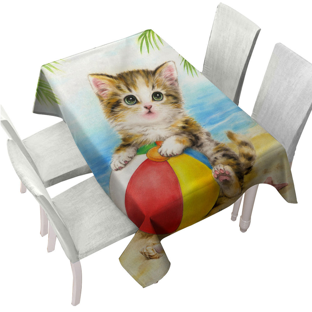 Cute Art Designs for Children Kitten Beach Time Custom table cloth