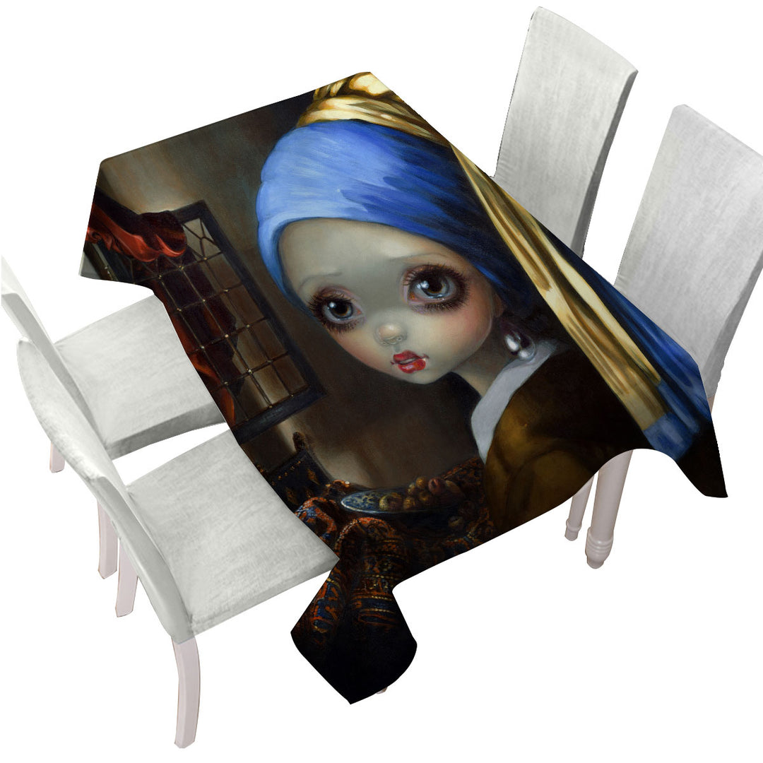 Cute Art Girl With a Pearl Earring Custom table cloth