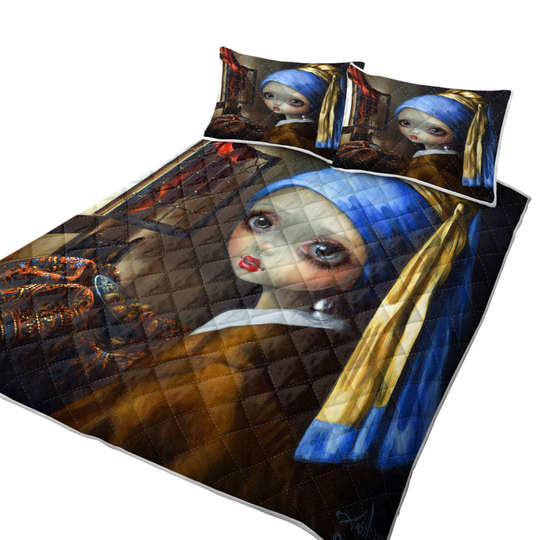 Cute Art Girl With a Pearl Earring Quilt