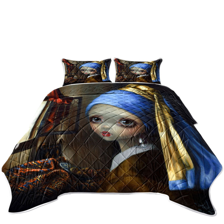 Cute Art Girl With a Pearl Earring Quilts