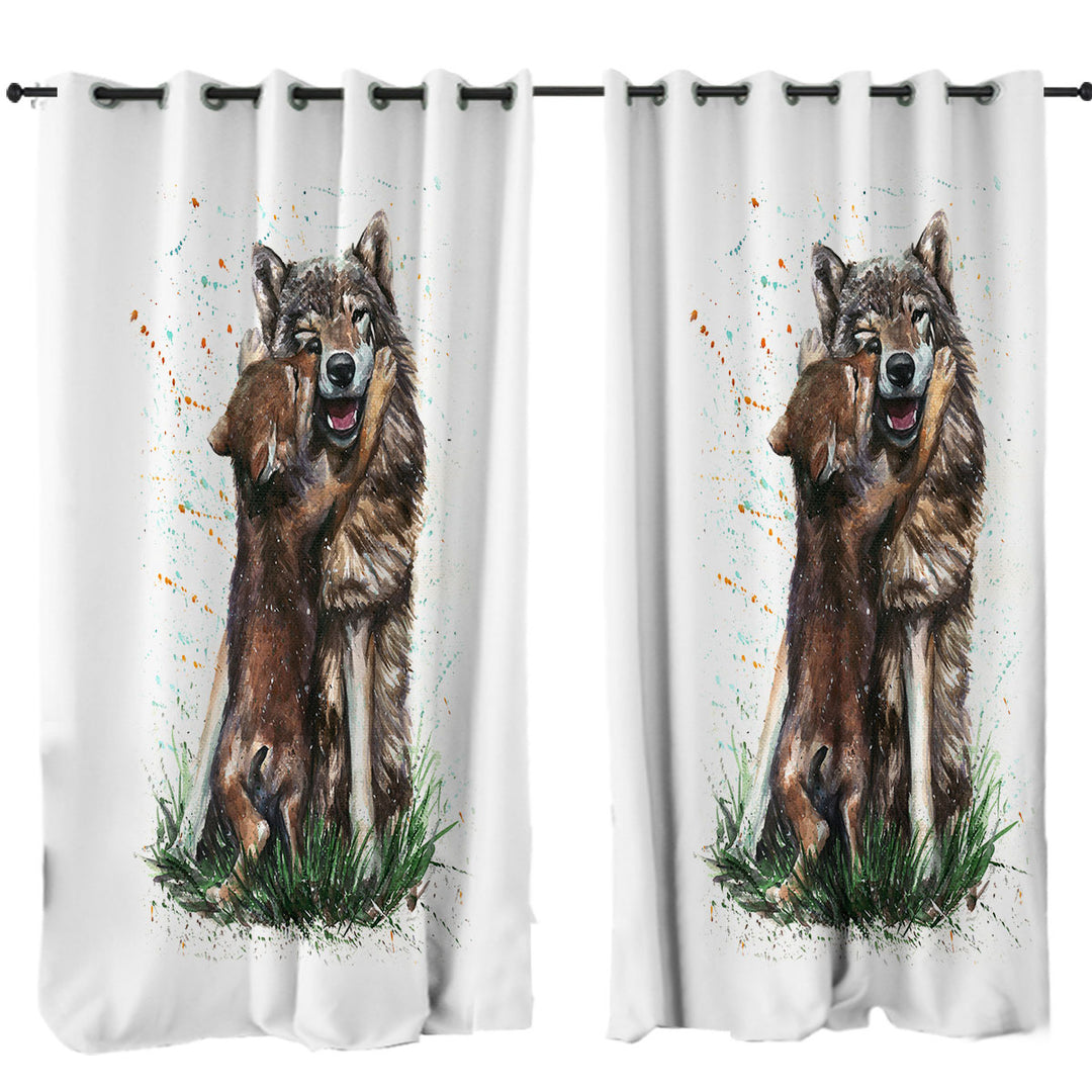 Cute Art Painting Momma Wolf and her Pup Drapes