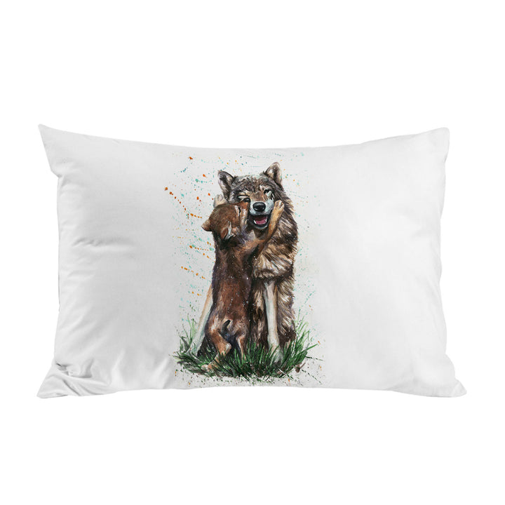 Cute Art Painting Momma Wolf and her Pup King Pillow Cases