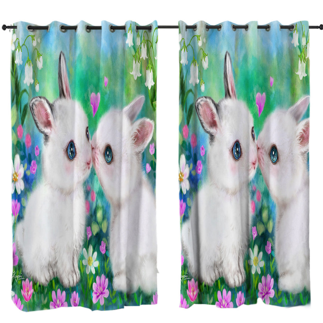 Cute Art Paintings Flower Garden Bunnies Curtains for Living Room