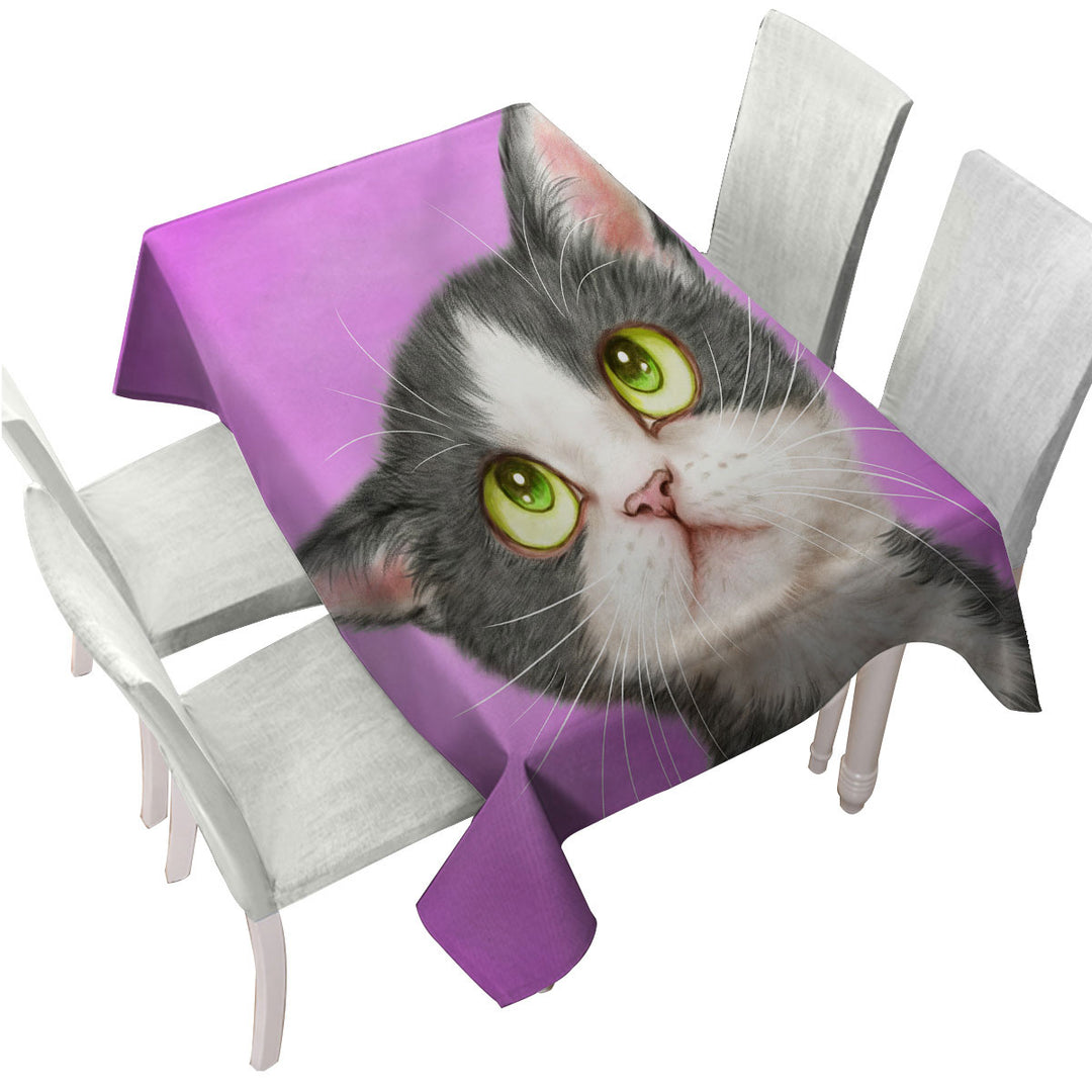 Cute Art for Kid Adorable Grey Kitten Tablecloths