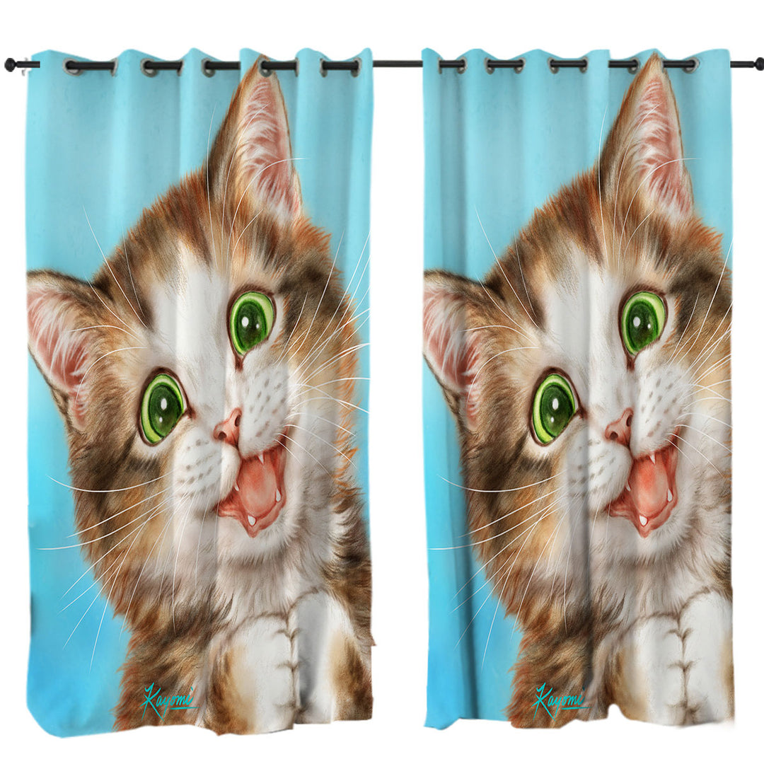 Cute Art for Kids Sweet Innocent Kitty Cat Window Curtains