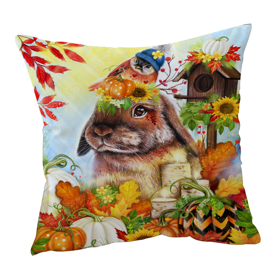 Cute Autumn Greetings Bunny Cushion Cover