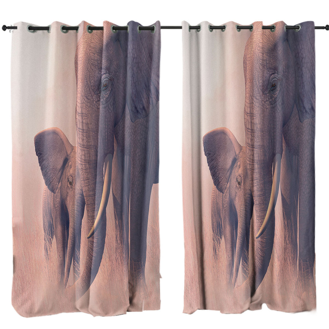 Cute Baby Elephant and its Mommy Animal Art Drapes and Curtains