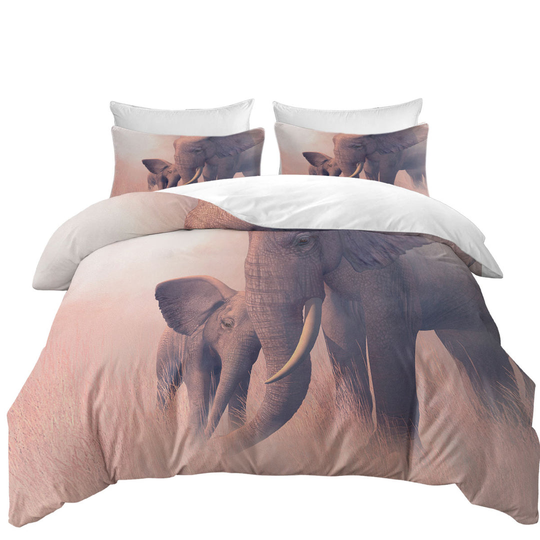 Cute Baby Elephant and its Mommy Animal Art Duvet Covers
