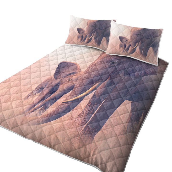 Cute Baby Elephant and its Mommy Animal Art Quilts for sale