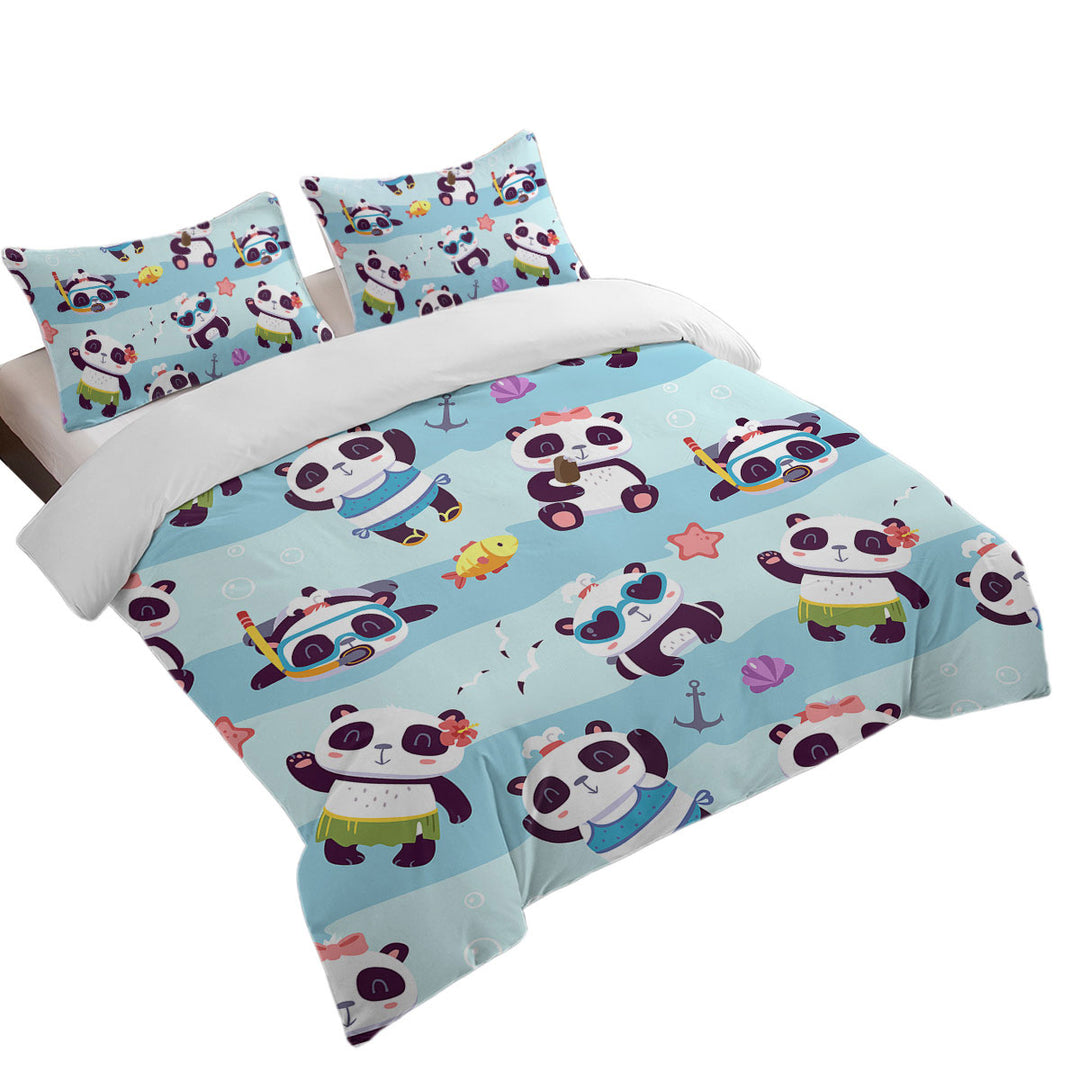 Cute Beach Holiday Pandas Good Duvet Covers