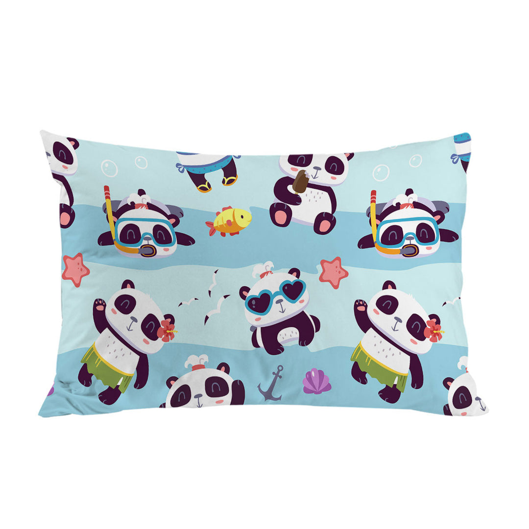 Cute Beach Holiday Pandas Pillowcases