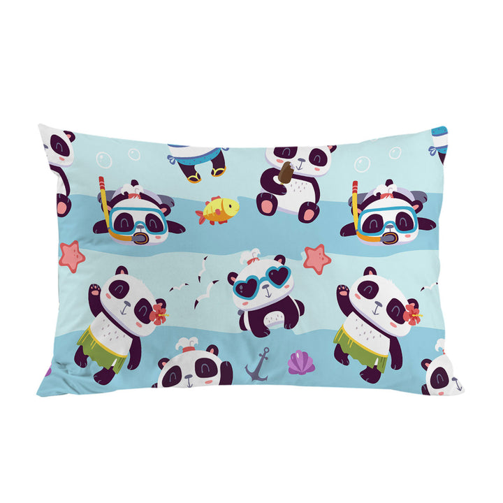 Cute Beach Holiday Pandas Pillowcases