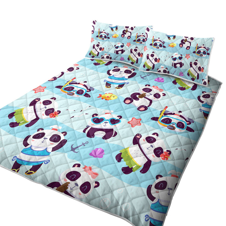 Cute Beach Holiday Pandas Quilt