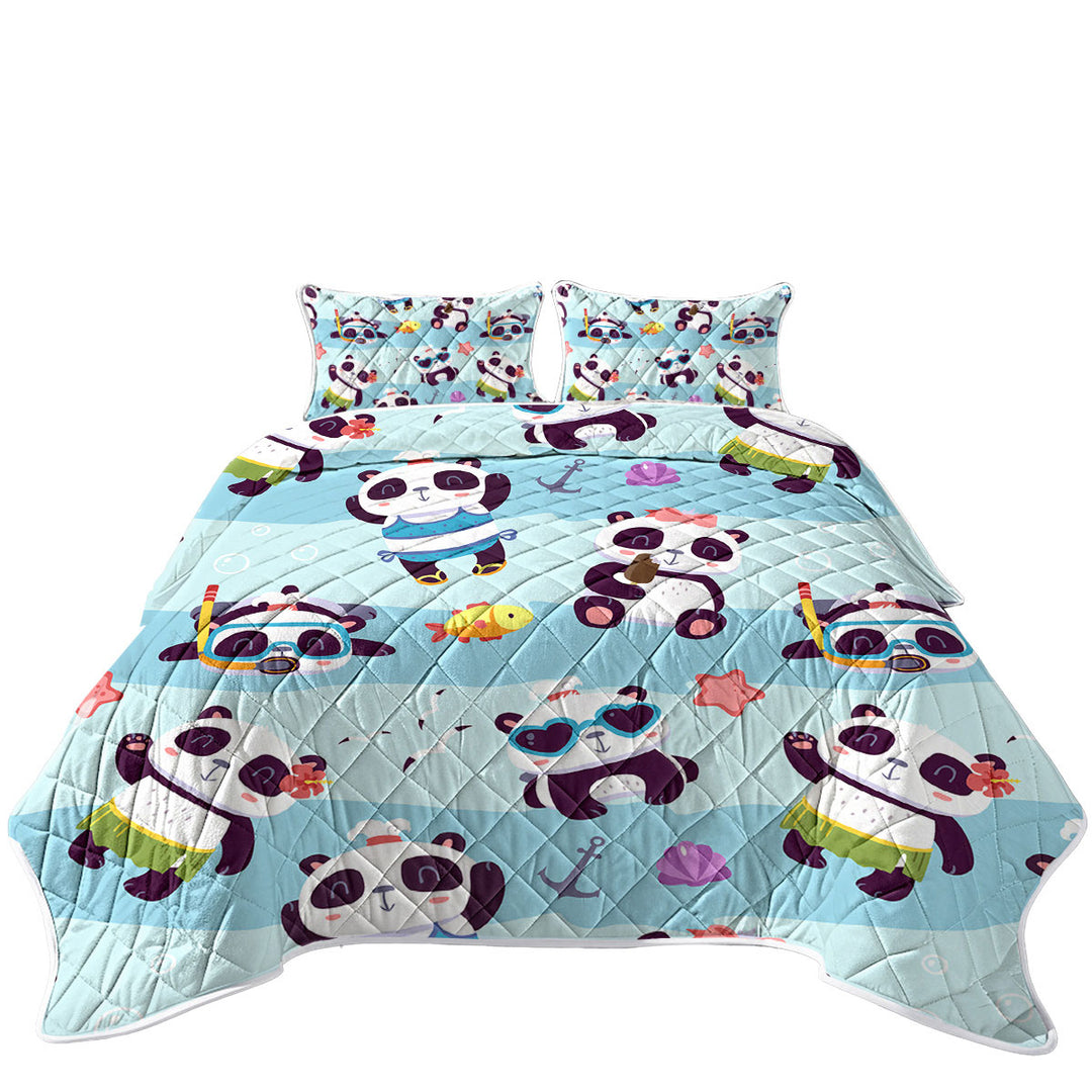 Cute Beach Holiday Pandas Quilts