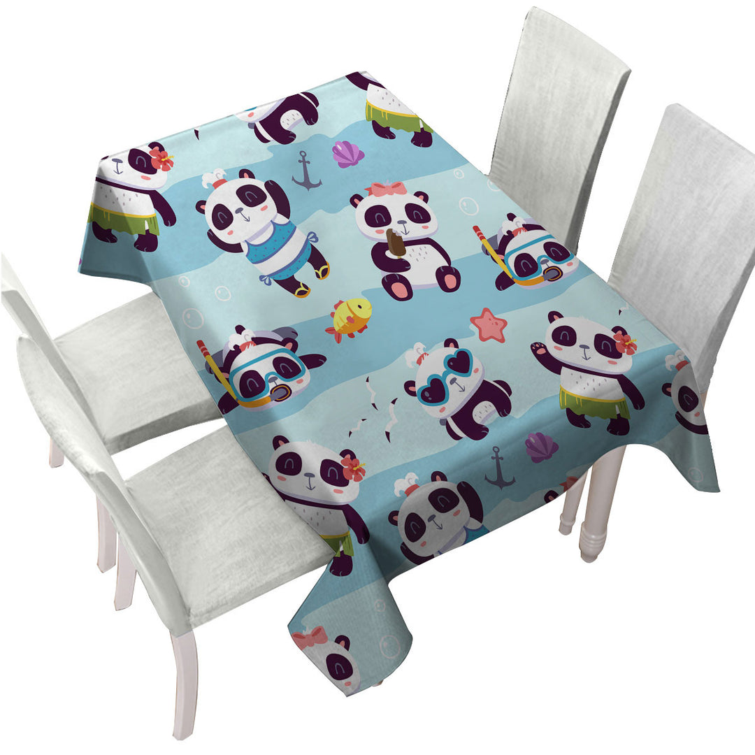 Cute Beach Holiday Pandas Table Cover