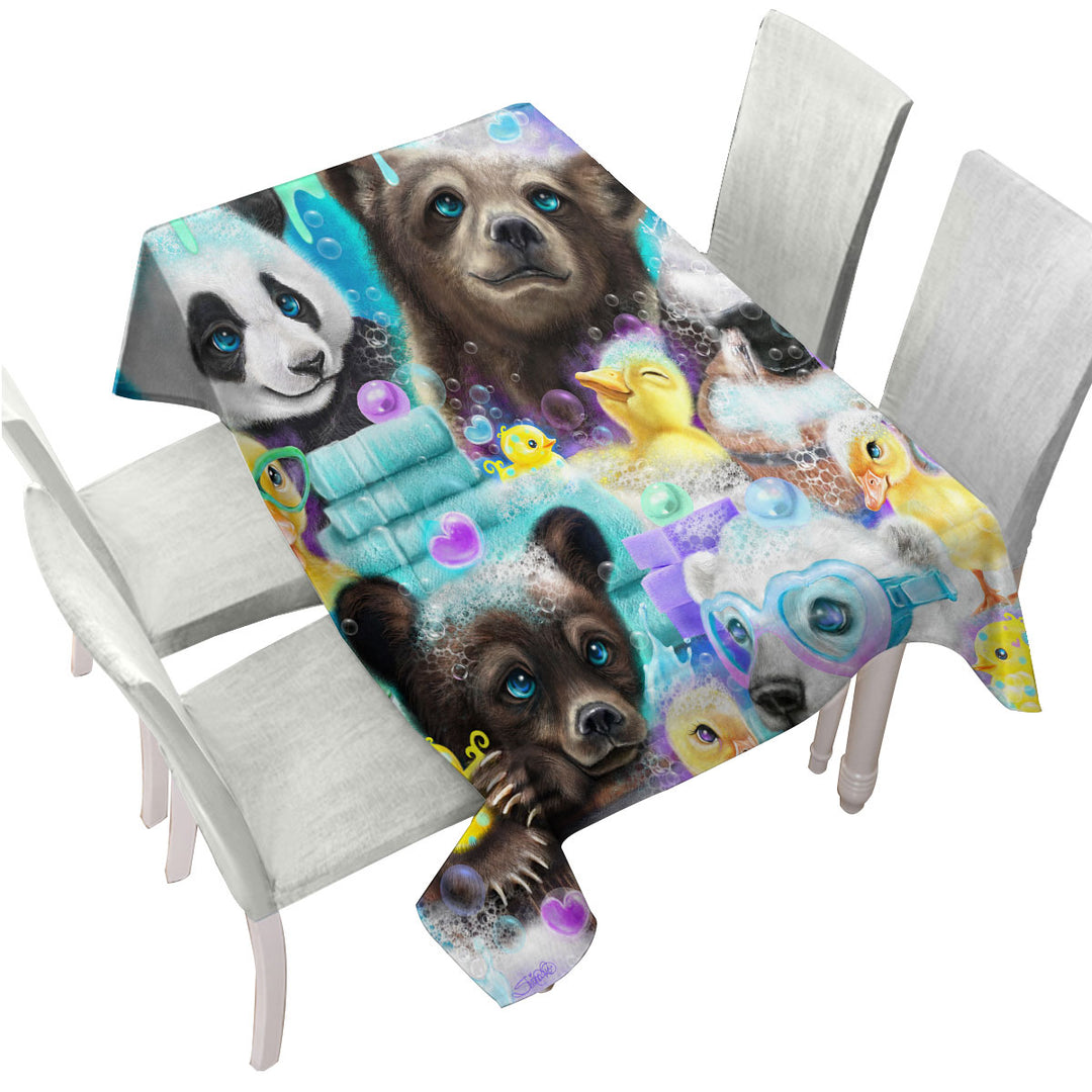 Cute Bears and Ducks Bath Scrub a Dub Cubs Tablecloth