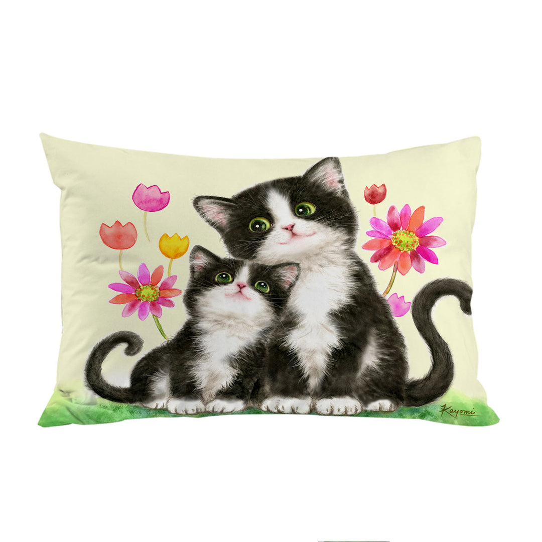 Cute Black and White Cats Mother and Daughter Pillow Cases