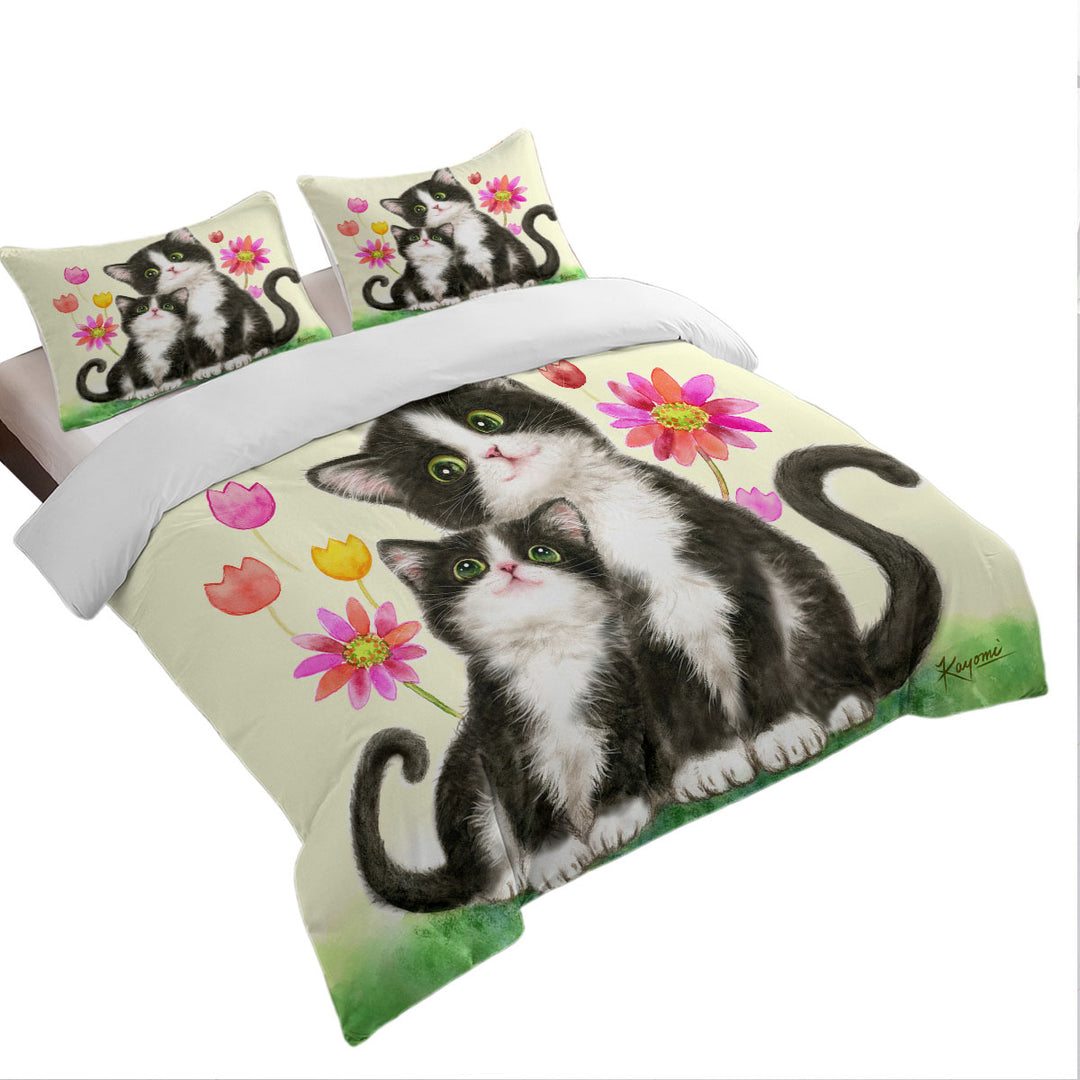 Cute Black and White Cats Mother and Daughter full Size Duvet Cover