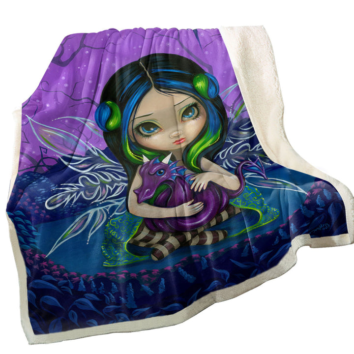 Cute Blankets Fairy in the Purple Moonlit Dragonling Garden