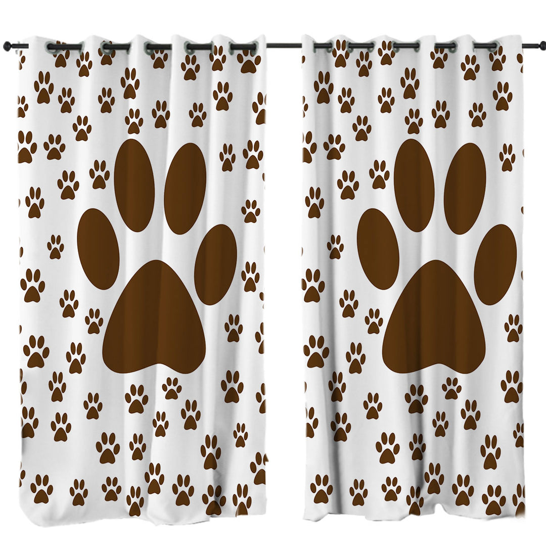 Cute Brown Dog Paw and Little Paw Pattern Curtain