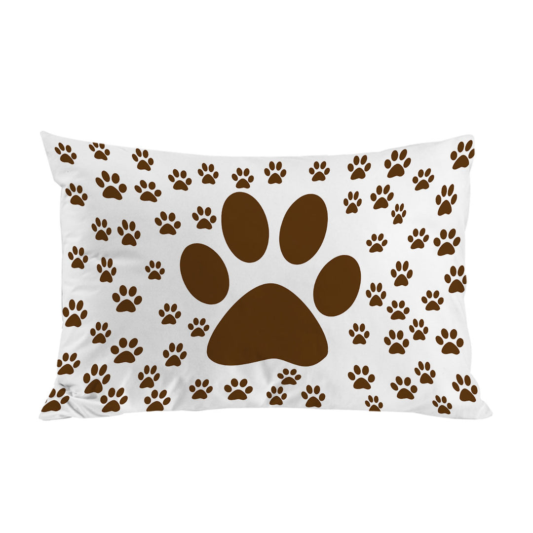 Cute Brown Dog Paw and Little Paw Pattern Pillowcase