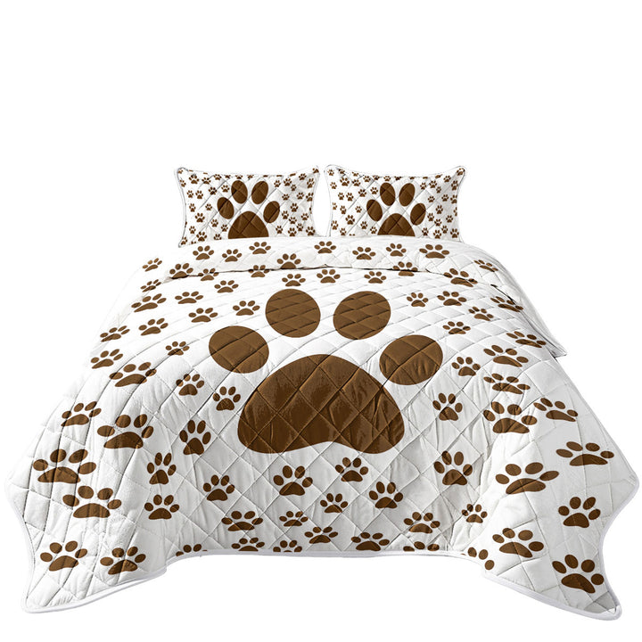 Cute Brown Dog Paw and Little Paw Pattern Quilt