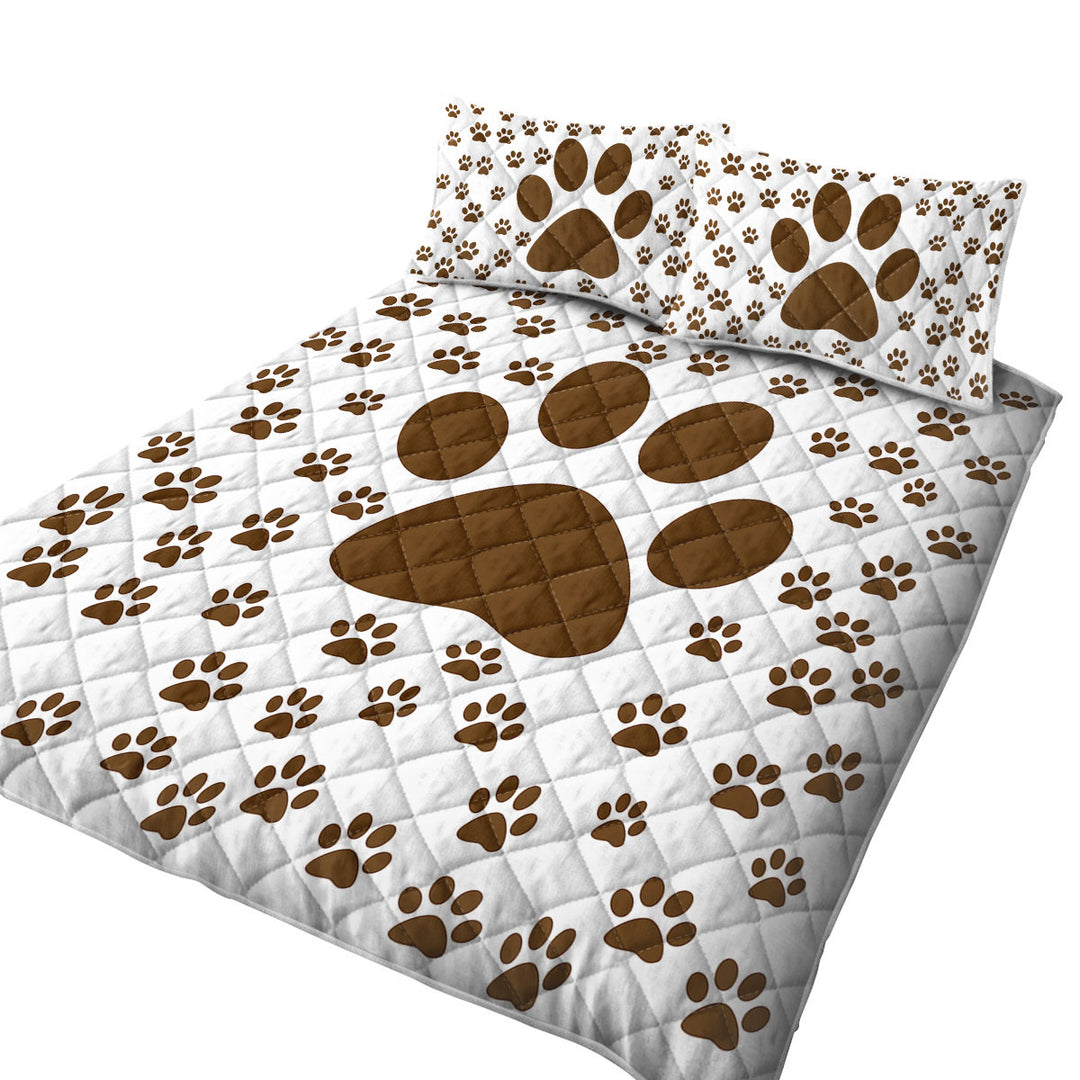 Cute Brown Dog Paw and Little Paw Pattern Quilts