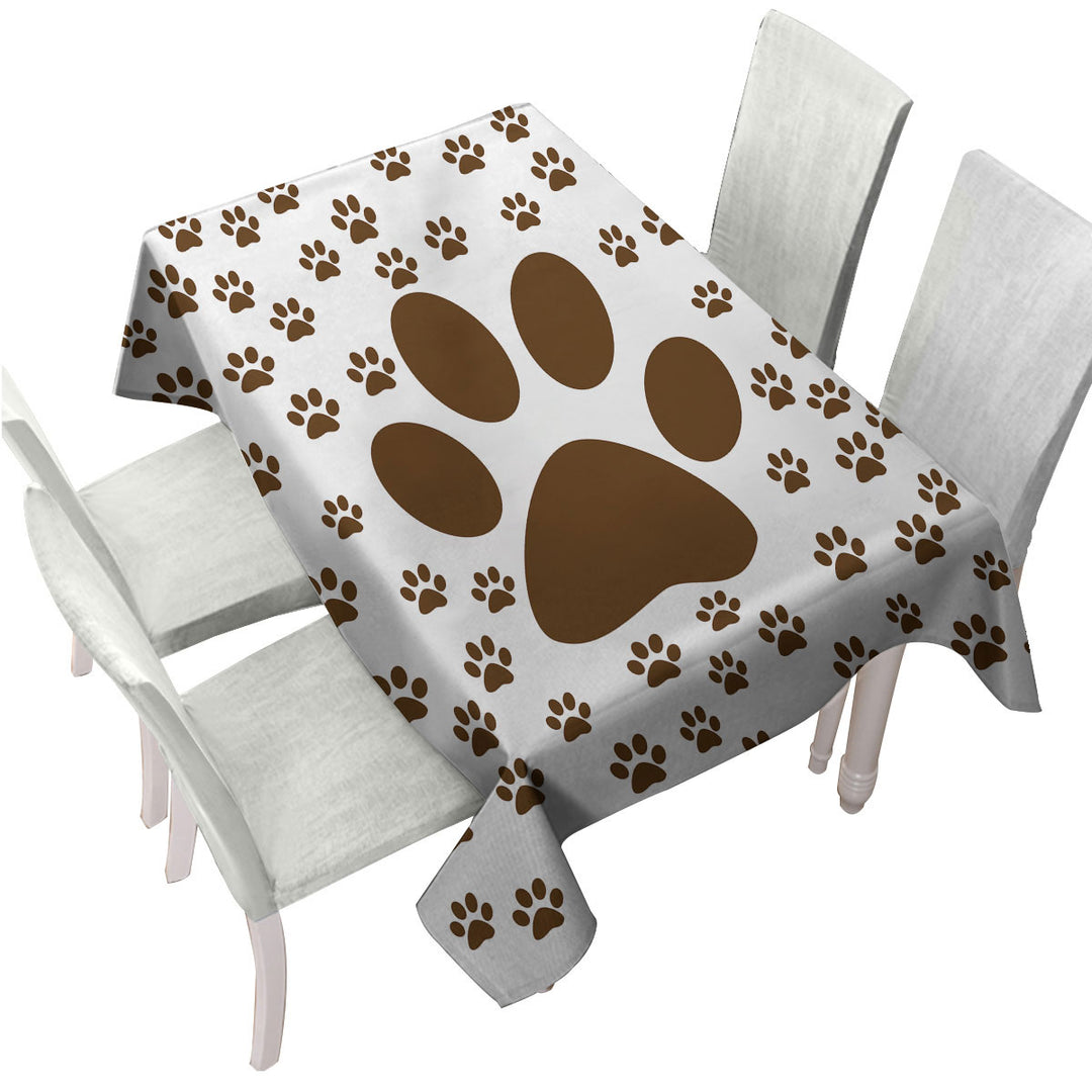 Cute Brown Dog Paw and Little Paw Pattern Tablecloth