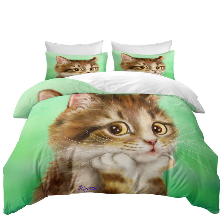 Cute Cat Art Designs Patient Kitten Queen Size Duvet Cover