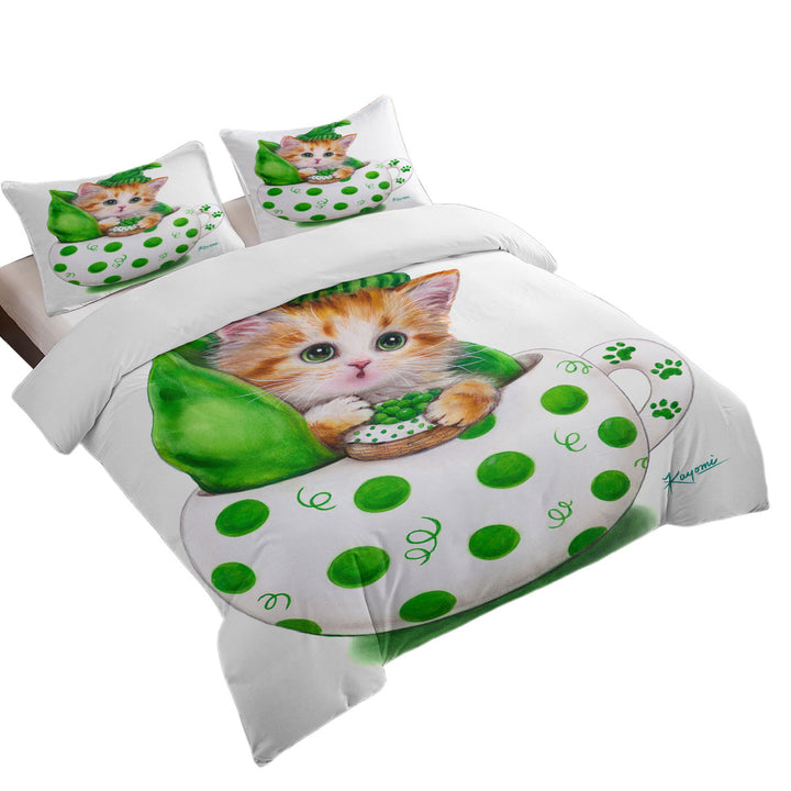 Cute Cat Art Drawings the Peapod Cup Kitten Duvet Cover set