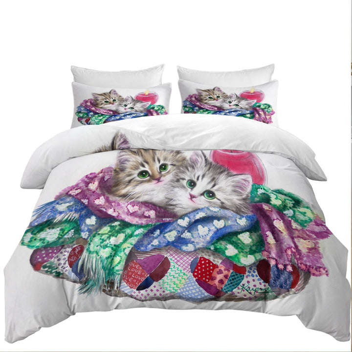Cute Cat Art Keep Warm Tabby Kittens Duvet Cover