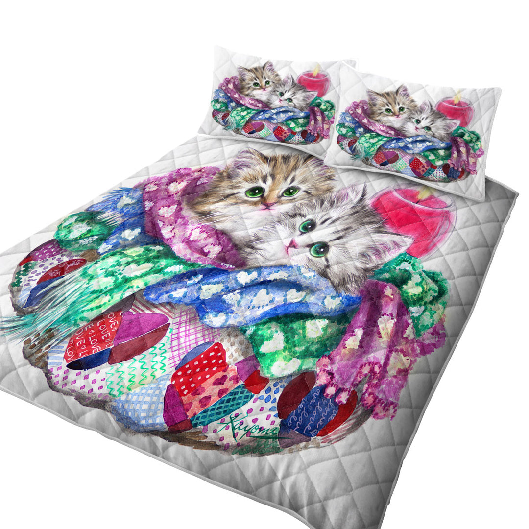 Cute Cat Art Keep Warm Tabby Kittens Quilt