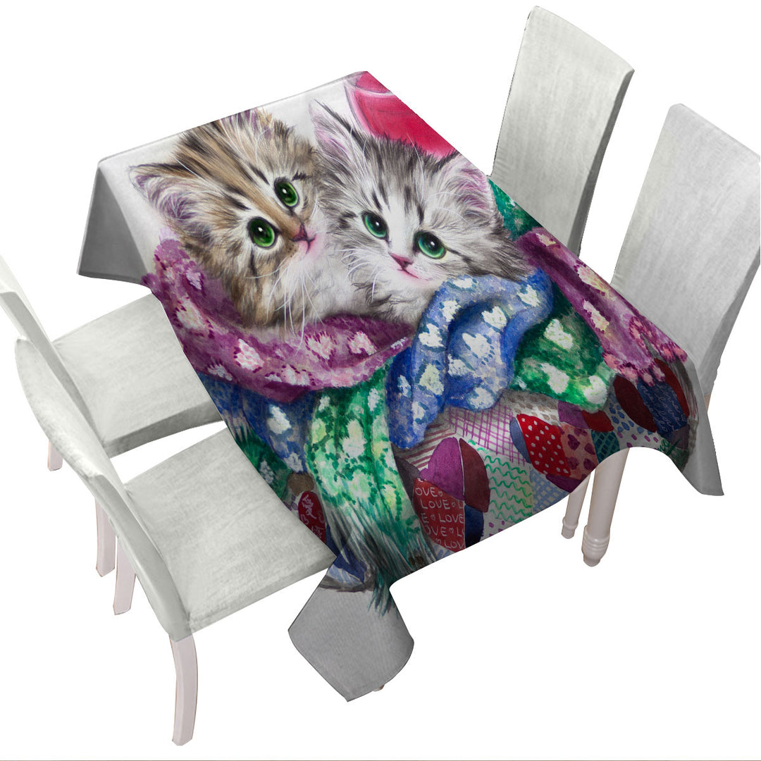 Cute Cat Art Keep Warm Tabby Kittens Table Cover