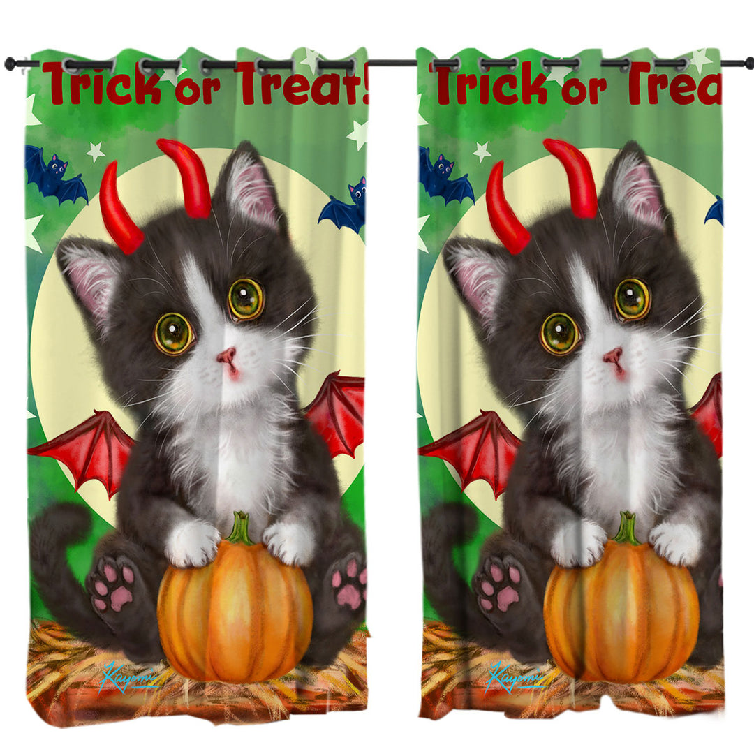 Cute Cat Design for Halloween Devil Kitten Curtain