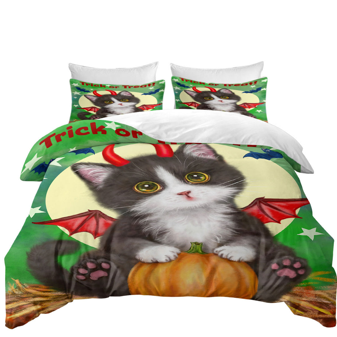 Cute Cat Design for Halloween Devil Kitten Duvet Cover Queen