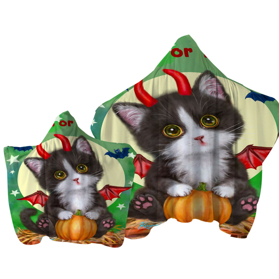 Cute Cat Design for Halloween Devil Kitten Towel with Hood