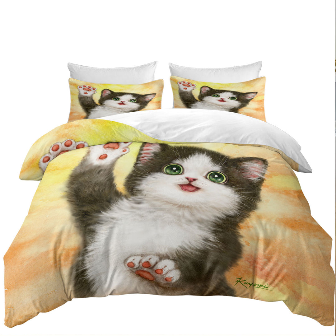 Cute Cat Designs Hi Five Black White Kitten California King Duvet Cover