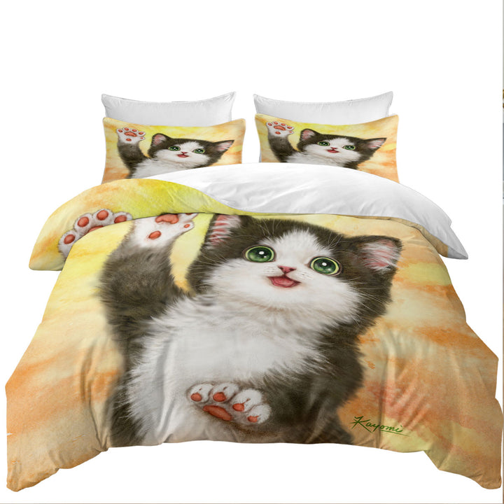 Cute Cat Designs Hi Five Black White Kitten California King Duvet Cover