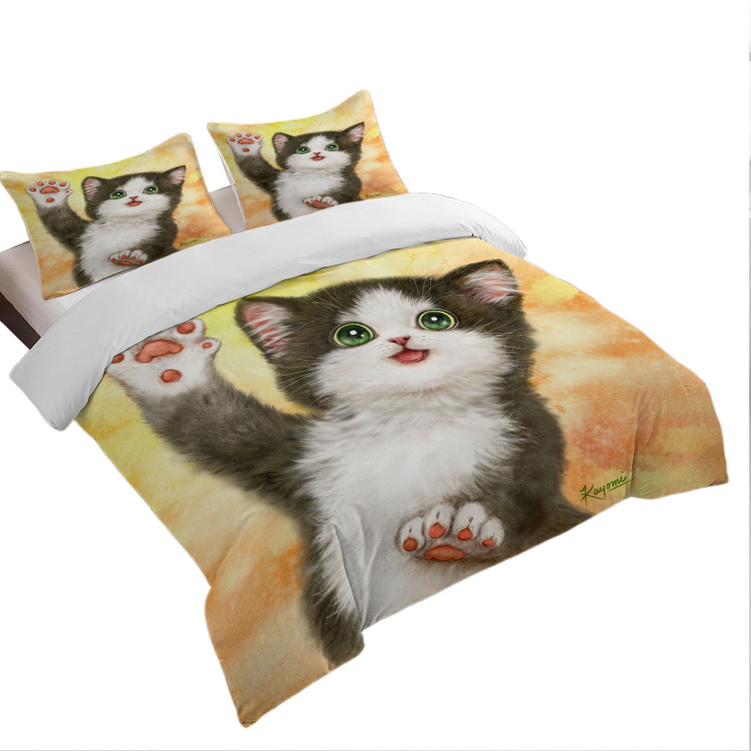 Cute Cat Designs Hi Five Black White Kitten Coverlets