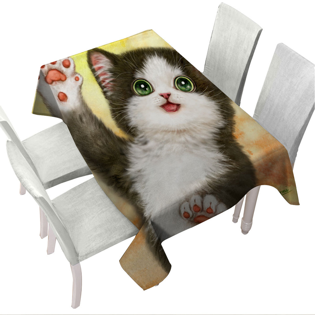 Cute Cat Designs Hi Five Black White Kitten Custom table cloth