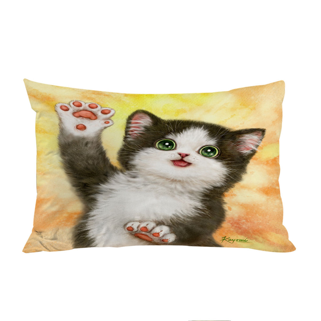 Cute Cat Designs Hi Five Black White Kitten Pillowcases