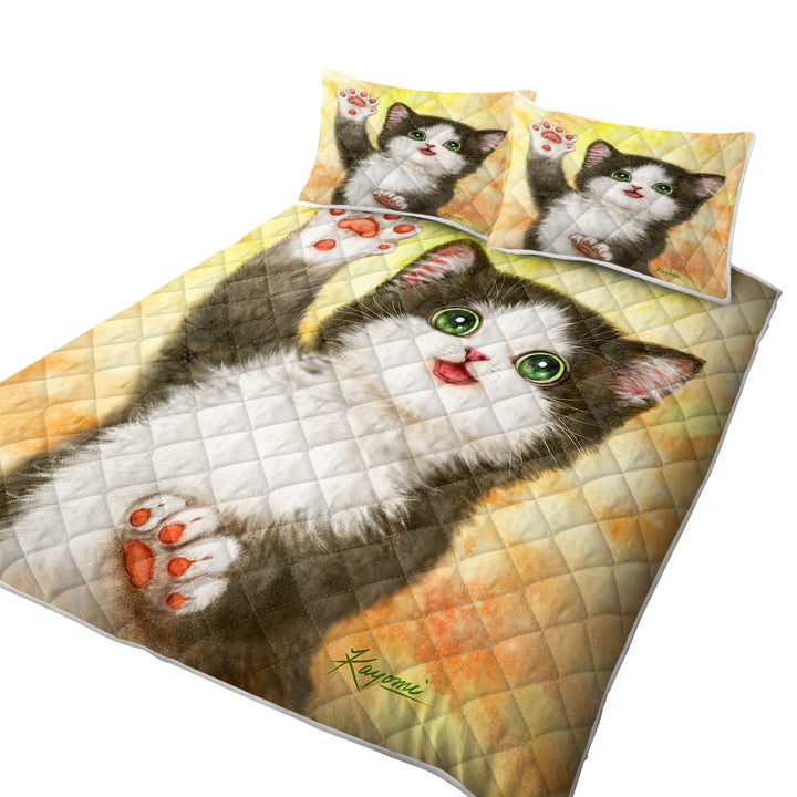Cute Cat Designs Hi Five Black White Kitten Quilt
