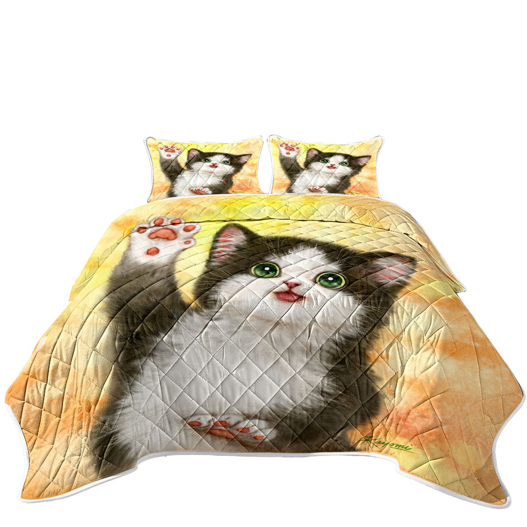 Cute Cat Designs Hi Five Black White Kitten Twin Quilt