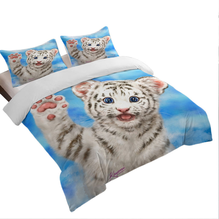 Cute Cat Designs Hi Five White Tiger Cub Coverlet