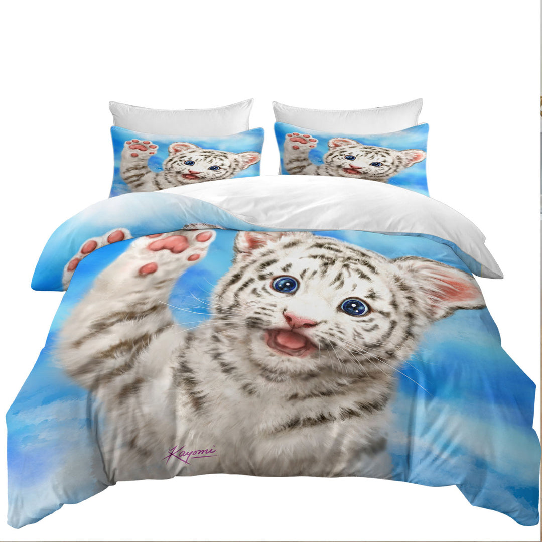 Cute Cat Designs Hi Five White Tiger Cub Coverlets