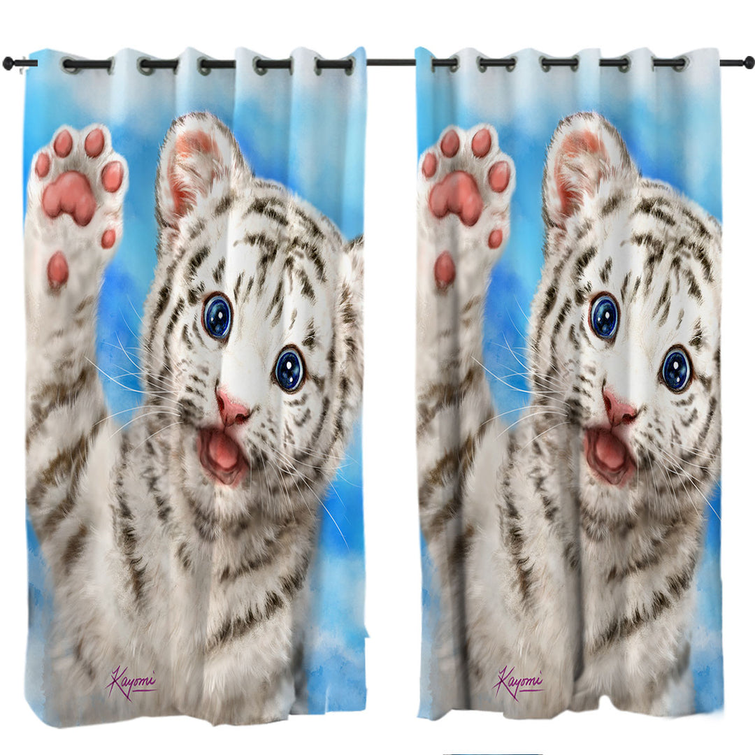 Cute Cat Designs Hi Five White Tiger Cub Curtain