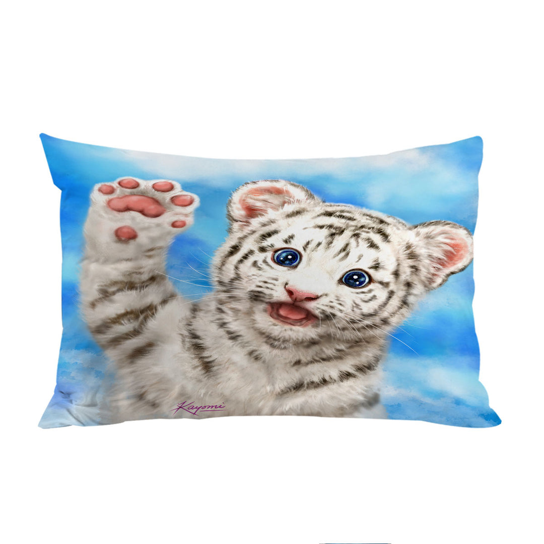 Cute Cat Designs Hi Five White Tiger Cub Pillow Cases